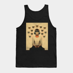 Quirky Vintage Collage Hooked to Cats Unique Retro Design Tank Top